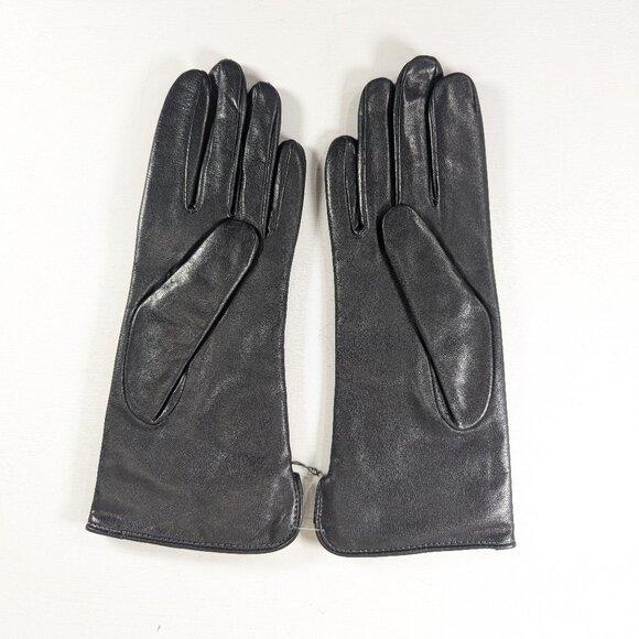 Vintage size 7 EATON Black leather gloves cashmere blend lining NOS - Picture 5 of 10